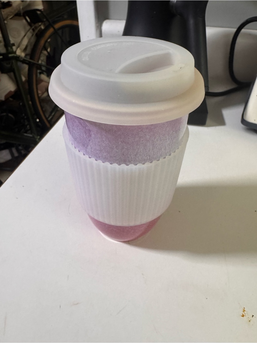 Nova Ceramics Reusable Pink Travel Coffee Cup with White Lid & Sleeve